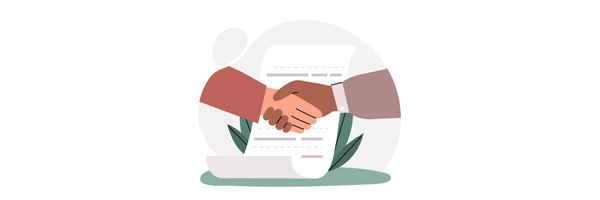 image of two hands shaking in front of a contract