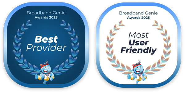 Logos for Broadband Genie 2025 Awards - Best Provider and Most User Friendly